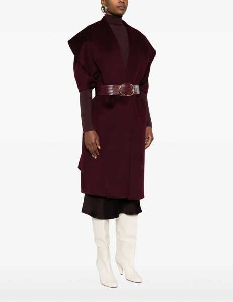 Poncho Elisabetta Franchi Wool cape with waist belt Purple Femei (BM 19088258) 3