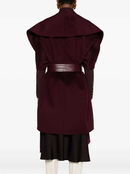 Poncho Elisabetta Franchi Wool cape with waist belt Purple Femei (BM 19088258) 4