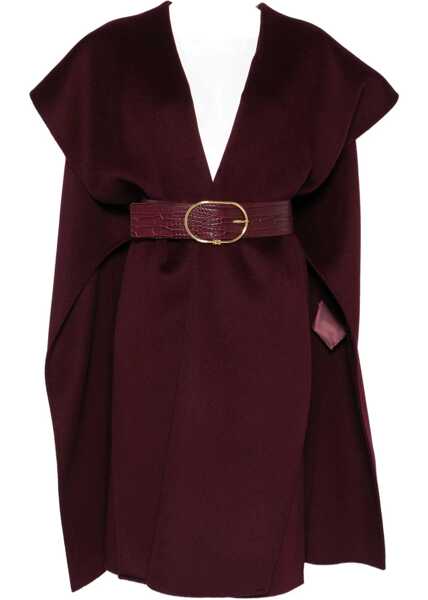 Poncho Elisabetta Franchi Wool cape with waist belt Purple Femei (BM 19088258) 1