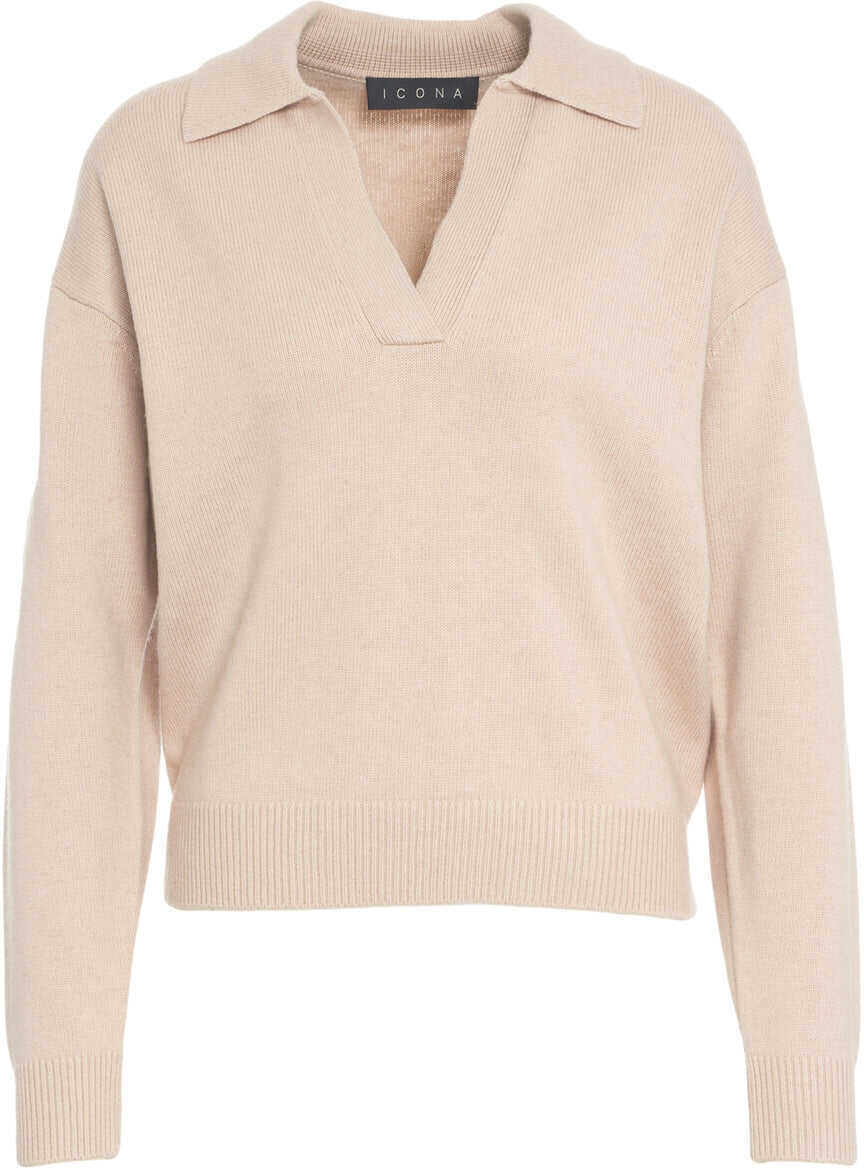 Tricouri Polo Kaos Sweater with polo collar Beige Femei (BM 19088321) 2