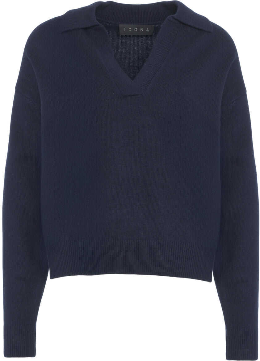 Tricouri Polo Kaos Sweater with polo collar Blue Femei (BM 19088321) 2