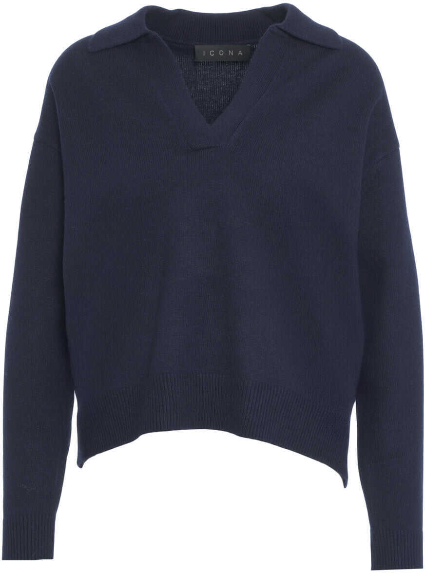 Tricouri Polo Kaos Sweater with polo collar Blue Femei (BM 19088321) 3