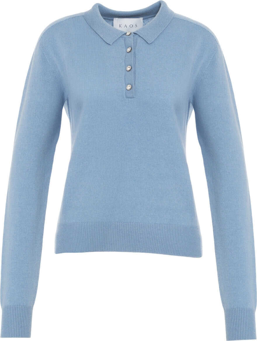 Tricouri Polo Kaos Knit sweater with polo collar Blue Femei (BM 19088336) 2