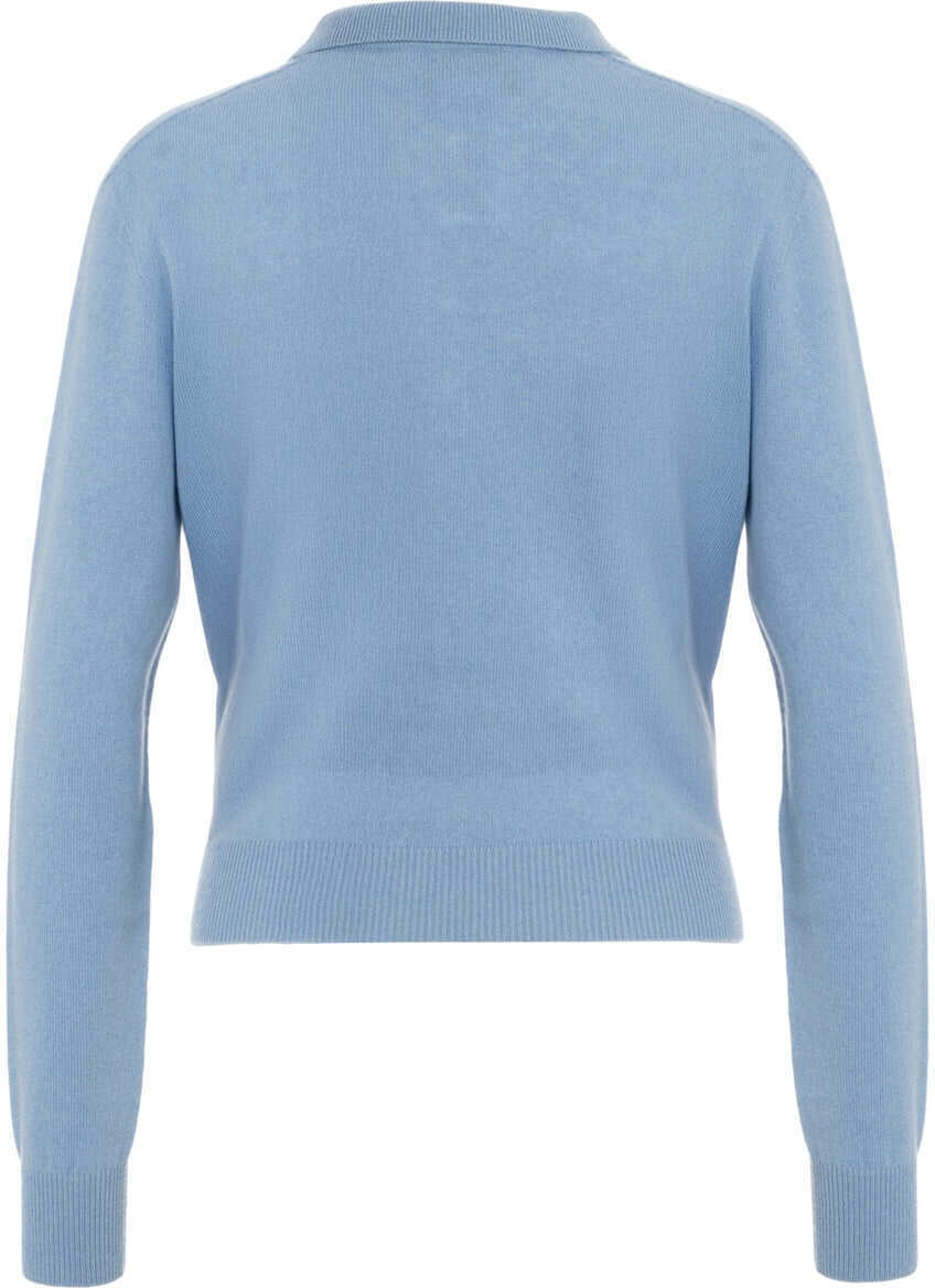 Tricouri Polo Kaos Knit sweater with polo collar Blue Femei (BM 19088336) 3