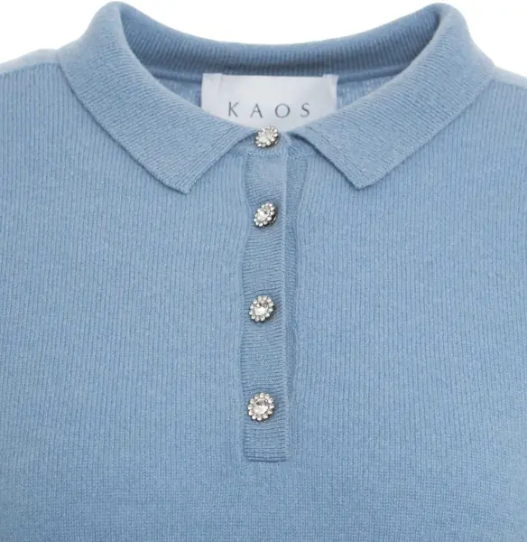 Tricouri Polo Kaos Knit sweater with polo collar Blue Femei (BM 19088336) 4