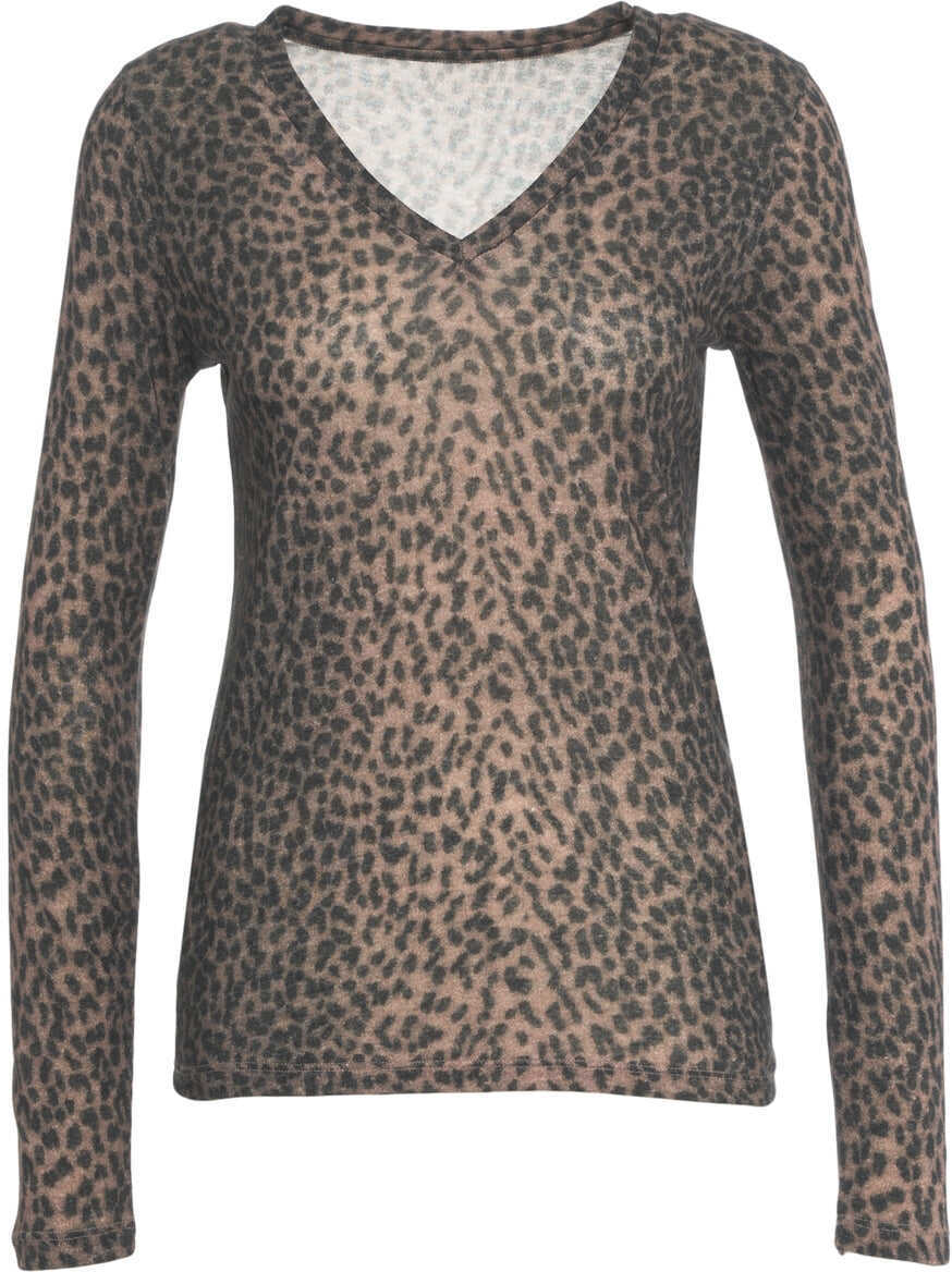 Tricouri Majestic Filatures Long sleeved shirt with animal print Brown Femei (BM 19088357) 2