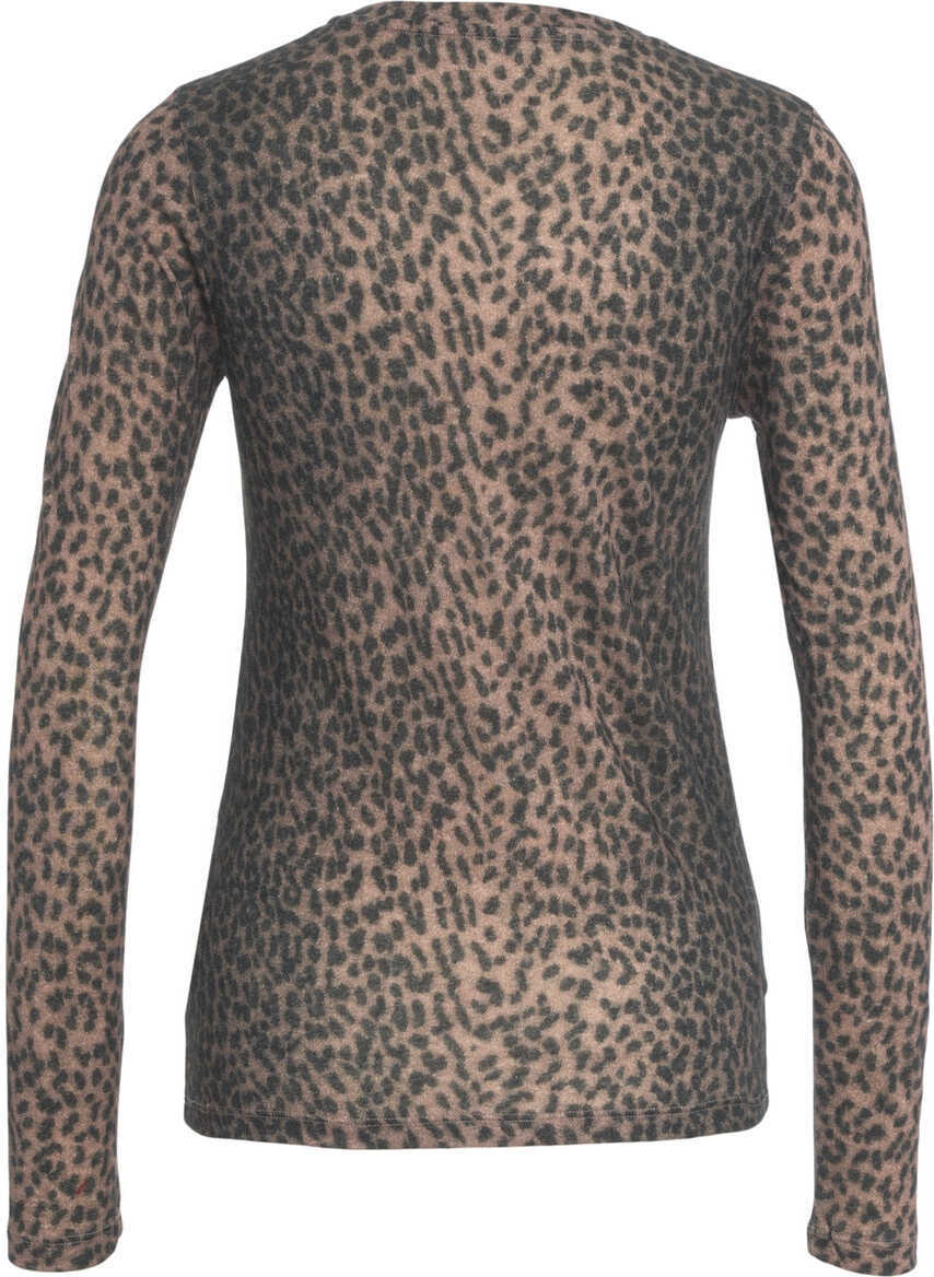 Tricouri Majestic Filatures Long sleeved shirt with animal print Brown Femei (BM 19088357) 3