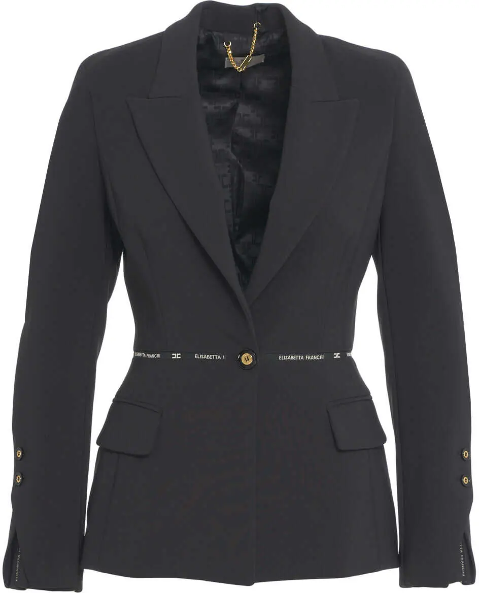 Sacouri Elisabetta Franchi Crepe blazer with logo Black Femei (BM 19088447) 2