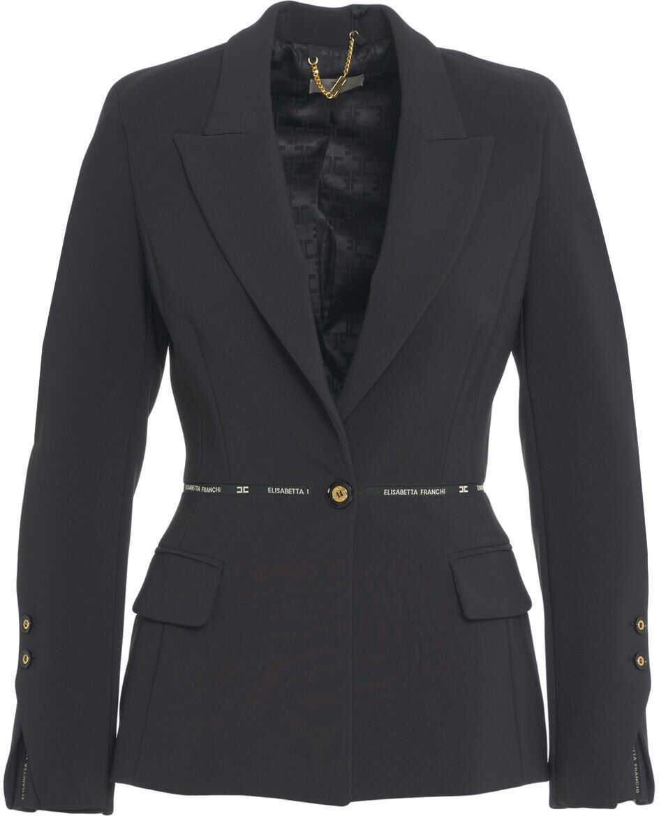 Sacouri Elisabetta Franchi Crepe blazer with logo Black Femei (BM 19088447) 1
