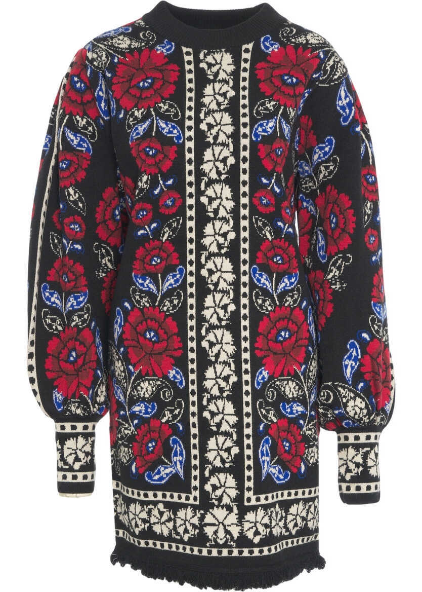 Rochii lungi Farmrio Knit dress with floral pattern Black Femei (BM 19088489) 1