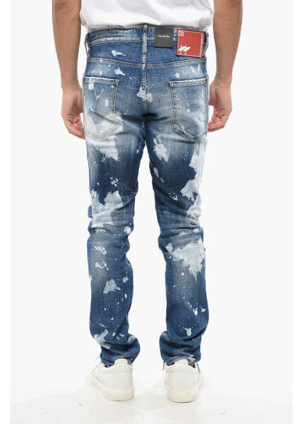 Blugi drepti DSQUARED2 Stretch Denim Cool Guy Jeans With Paint Effect Details 16Cm Blue Barbati (BM 19088597) 2