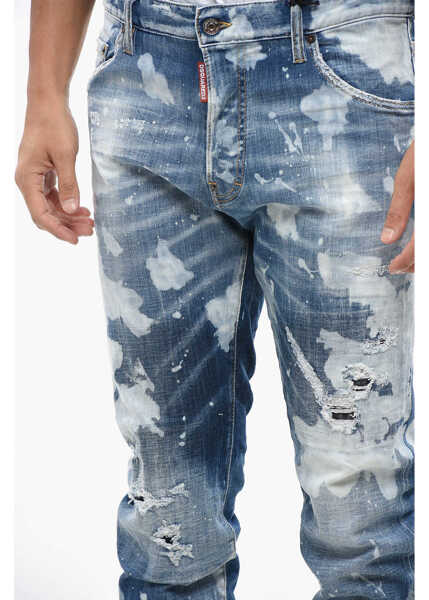 Blugi drepti DSQUARED2 Stretch Denim Cool Guy Jeans With Paint Effect Details 16Cm Blue Barbati (BM 19088597) 3
