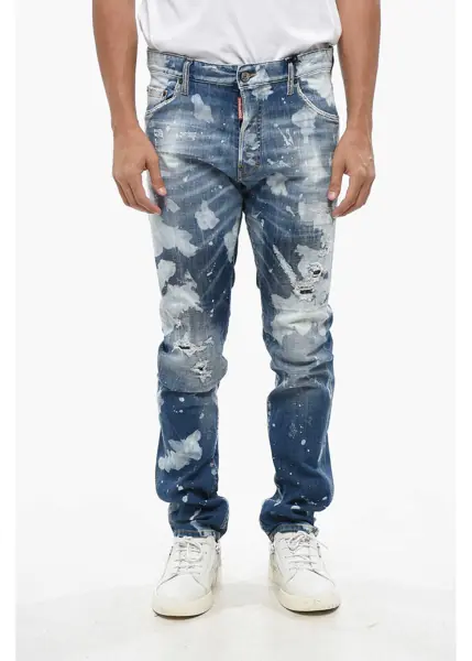 Blugi drepti DSQUARED2 Stretch Denim Cool Guy Jeans With Paint Effect Details 16Cm Blue Barbati (BM 19088597) 1