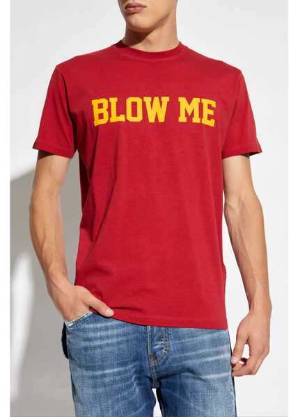 Tricouri DSQUARED2 Solid Color Cool Fit Crew-Neck T-Shirt With Blow Me Print Red Barbati (BM 19088621) 3