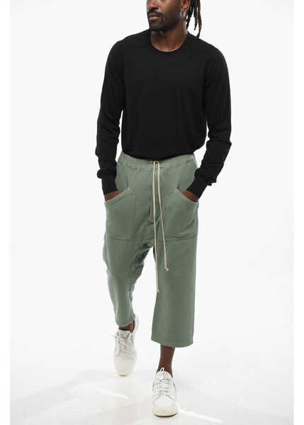 Pantaloni casual Rick Owens Solid Color Cropped Cargo Pants With Elastic Waistband Green Barbati (BM 19088624) 4