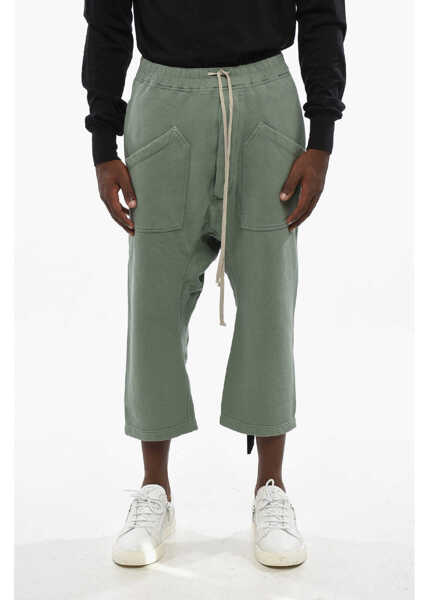 Pantaloni casual Rick Owens Solid Color Cropped Cargo Pants With Elastic Waistband Green Barbati (BM 19088624) 1
