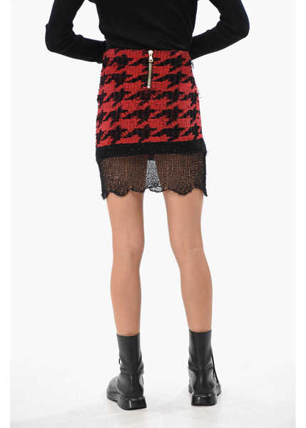 Fuste casual Balmain Houndstooth Patterned Miniskirt With Zip Red Femei (BM 19088636) 2