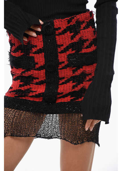 Fuste casual Balmain Houndstooth Patterned Miniskirt With Zip Red Femei (BM 19088636) 3