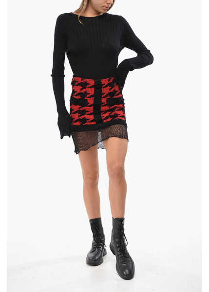 Fuste casual Balmain Houndstooth Patterned Miniskirt With Zip Red Femei (BM 19088636) 4