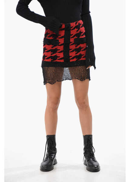 Fuste casual Balmain Houndstooth Patterned Miniskirt With Zip Red Femei (BM 19088636) 1