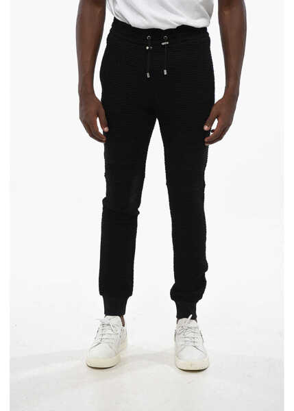 Pantaloni de trening Balmain Solid Color Joggers With All-Over Monogram Black Barbati (BM 19088651) 1
