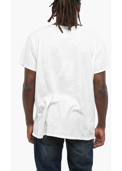 Tricouri GREG LAUREN Solid Color Crew-Neck T-Shirt With Contrasting Print White Barbati (BM 19088660) 2