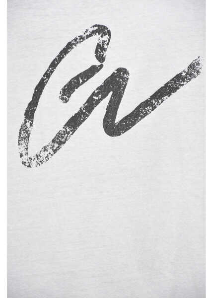 Tricouri GREG LAUREN Solid Color Crew-Neck T-Shirt With Contrasting Print White Barbati (BM 19088660) 3