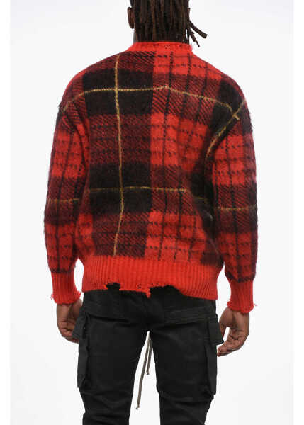 Pulovere Alexander McQueen Vintage Effect Checked Oversized Crew-Neck Sweater Red Barbati (BM 19088666) 2