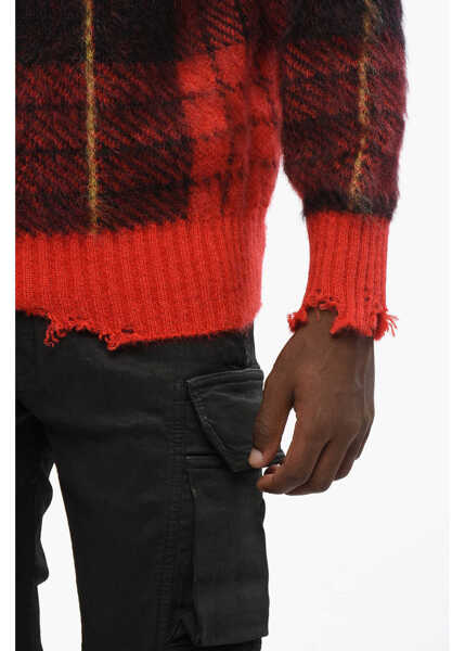 Pulovere Alexander McQueen Vintage Effect Checked Oversized Crew-Neck Sweater Red Barbati (BM 19088666) 3