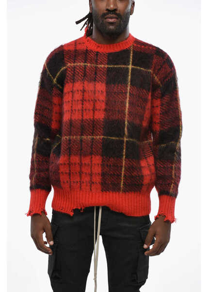 Pulovere Alexander McQueen Vintage Effect Checked Oversized Crew-Neck Sweater Red Barbati (BM 19088666) 1