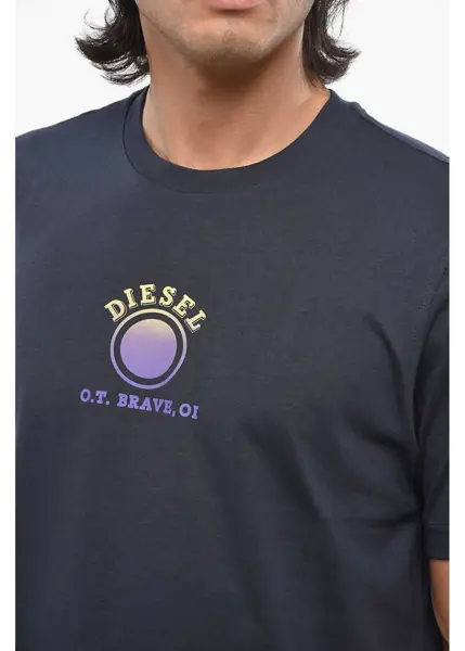 Tricouri Diesel Cotton Jersey T-Just 5-1 Crew-Neck T-Shirt With Printed Logo Blue Barbati (BM 19088669) 3