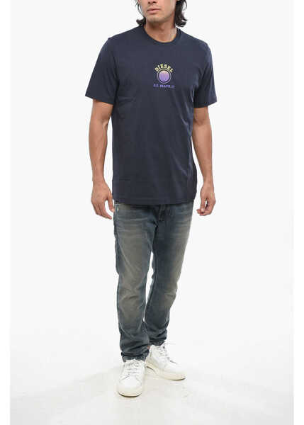 Tricouri Diesel Cotton Jersey T-Just 5-1 Crew-Neck T-Shirt With Printed Logo Blue Barbati (BM 19088669) 4