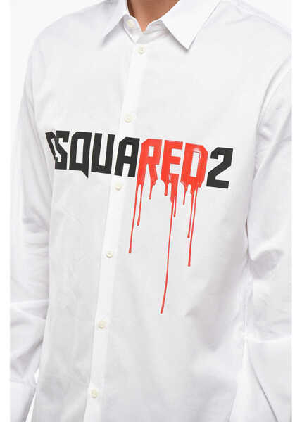 Camasi casual DSQUARED2 Popeline Bloody Red Shirt With Print White Barbati (BM 19088774) 3