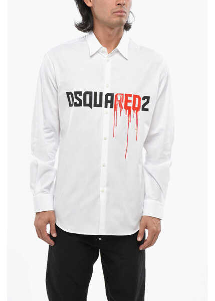 Camasi casual DSQUARED2 Popeline Bloody Red Shirt With Print White Barbati (BM 19088774) 1