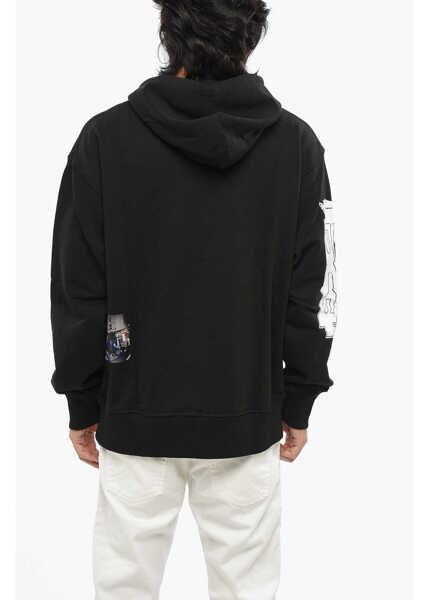 Bluze de trening Diesel Red Tag Brushed Cotton Hooded Sweatshirt Macs With Print Black Barbati (BM 19088777) 2