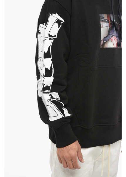 Bluze de trening Diesel Red Tag Brushed Cotton Hooded Sweatshirt Macs With Print Black Barbati (BM 19088777) 3