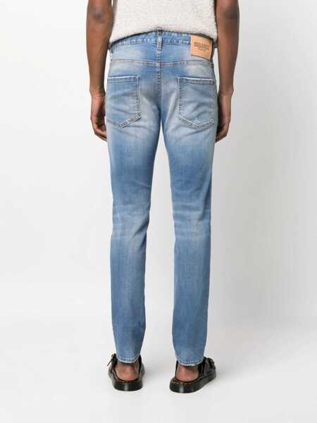 Blugi drepti DSQUARED2 Stretch Denim Jeans With Leather Logo Patch 16Cm Blue Barbati (BM 19088786) 4