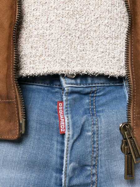 Blugi drepti DSQUARED2 Stretch Denim Jeans With Leather Logo Patch 16Cm Blue Barbati (BM 19088786) 5