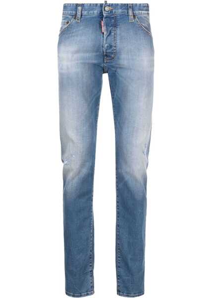 Blugi drepti DSQUARED2 Stretch Denim Jeans With Leather Logo Patch 16Cm Blue Barbati (BM 19088786) 1