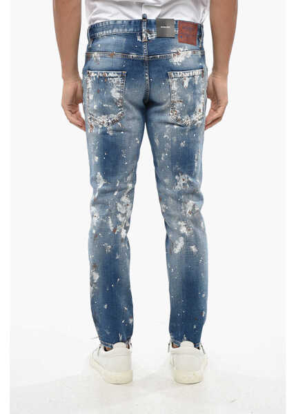 Blugi slim fit DSQUARED2 Stretch Denim Skater Jeans With Paint Effect Details 16Cm Blue Barbati (BM 19088789) 2