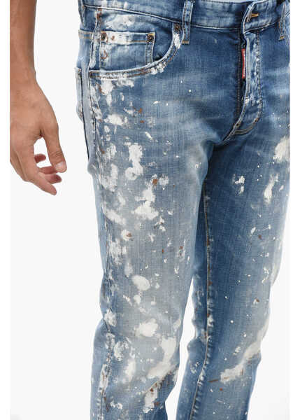 Blugi slim fit DSQUARED2 Stretch Denim Skater Jeans With Paint Effect Details 16Cm Blue Barbati (BM 19088789) 3
