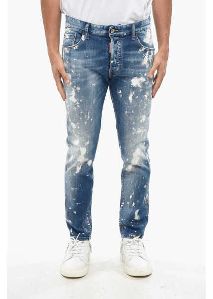 Blugi slim fit DSQUARED2 Stretch Denim Skater Jeans With Paint Effect Details 16Cm Blue Barbati (BM 19088789) 1
