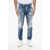 DSQUARED2 Stretch Denim Skater Jeans With Paint Effect Details 16Cm Blue