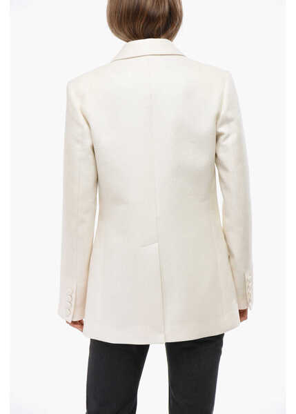 Sacouri Valentino Garavani Textured Fabric Double Breasted Blazer With Flap Pockets White Femei (BM 19088792) 2