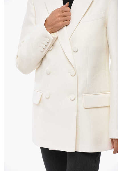 Sacouri Valentino Garavani Textured Fabric Double Breasted Blazer With Flap Pockets White Femei (BM 19088792) 3