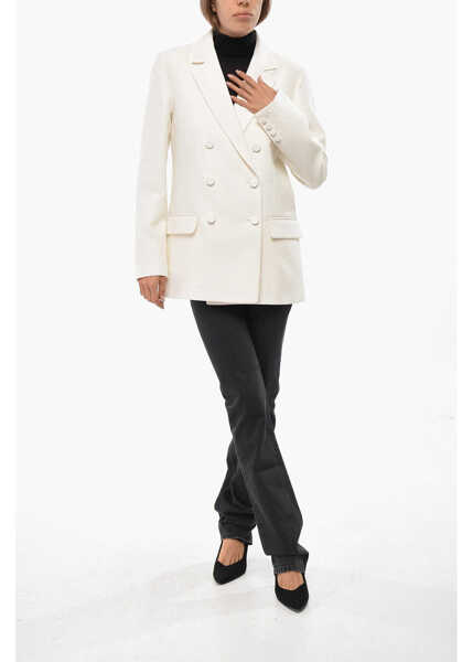 Sacouri Valentino Garavani Textured Fabric Double Breasted Blazer With Flap Pockets White Femei (BM 19088792) 4