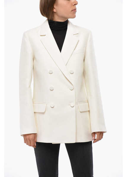 Sacouri Valentino Garavani Textured Fabric Double Breasted Blazer With Flap Pockets White Femei (BM 19088792) 1