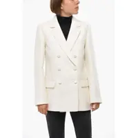 Sacouri Textured Fabric Double Breasted Blazer With Flap Pockets Femei