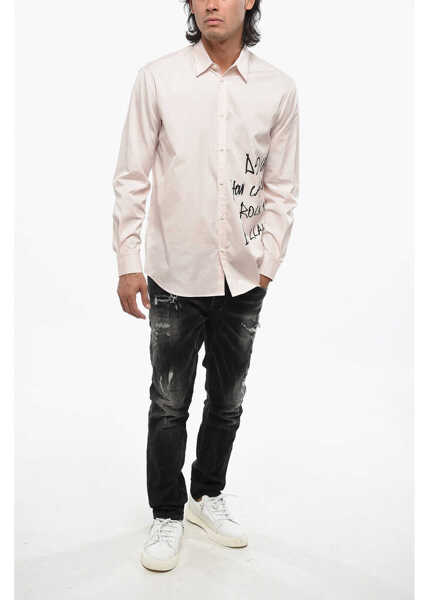 Camasi casual DSQUARED2 Cotton How Can You Rock Shirt With Print Pink Barbati (BM 19088810) 4