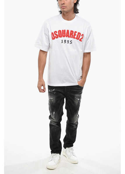 Tricouri DSQUARED2 Crew Neck D2 Sherpa T-Shirt With Logo Patch White Barbati (BM 19088816) 4